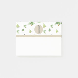 Watercolor Pine Trees Kraft Rustic Monogram Custom Post-it Notes