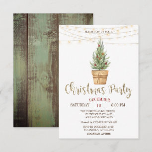 Watercolor Pine Trees,Lights Wood Christmas Invitation
