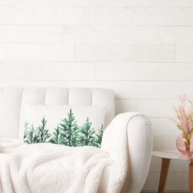 Watercolor Pine Trees   Lumbar Cushion (Couch)