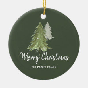 Watercolor Pine Trees Merry Christmas Ceramic Tree Decoration