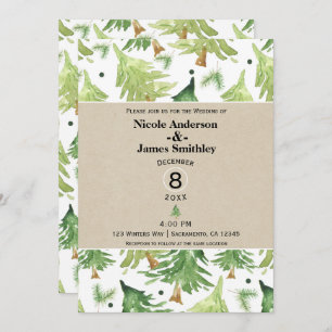 Watercolor Pine Trees Modern Rustic Kraft Wedding Invitation