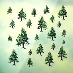 Watercolor Pine Trees Snow Festive Holiday Pattern Window Cling