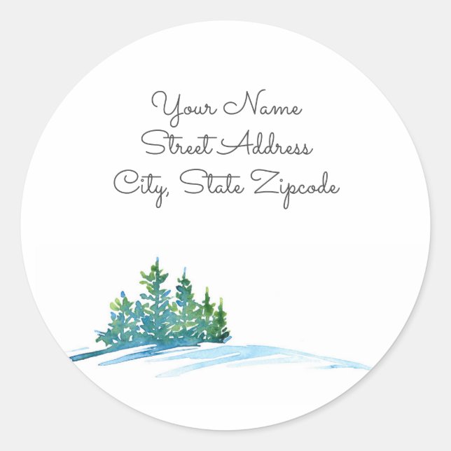 'Watercolor Pine Trees Snowscape' Address Labels (Front)
