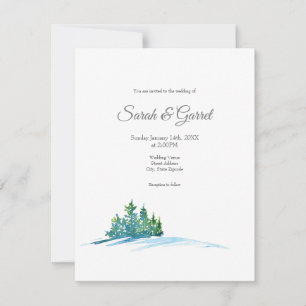 Watercolor Pine Trees Snowscape Invitation