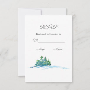 Watercolor Pine Trees Snowscape RSVP Card