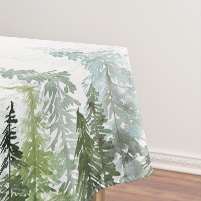 Watercolor Pine Trees Tablecloth (In Situ)