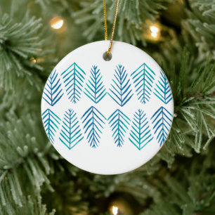 Watercolor Pine trees - teal Ceramic Tree Decoration