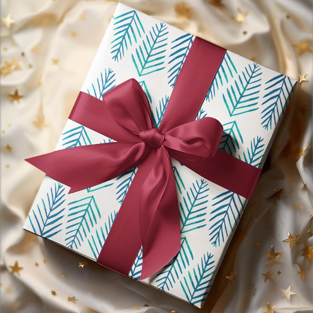 Watercolor Pine trees - teal Wrapping Paper Sheet (Creator Uploaded)
