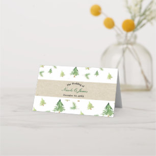 Watercolor Pine Trees Winter Wedding Table Seat Place Card