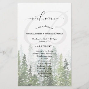 Watercolor Pine Woods Forest Wedding Program