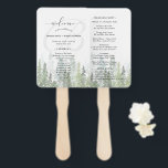 Watercolor Pine Woods Forest Wedding Program Hand Fan<br><div class="desc">Beautiful Pine Woods Forest Wedding program hand fan design featuring a Nature beauty,  peaceful pine woods/forest in watercolor and a big "welcome" in an elegant script as well as your monogram and the wedding program details for you to personalise.</div>