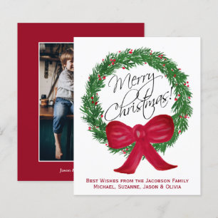 Watercolor Pine Wreath Budget Christmas Photo Card