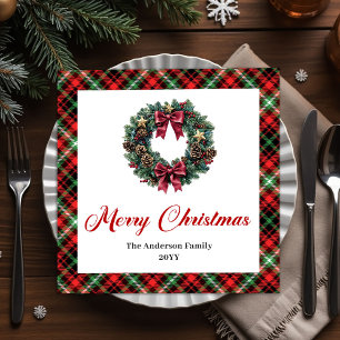 Watercolor Pine Wreath Christmas Napkin Design