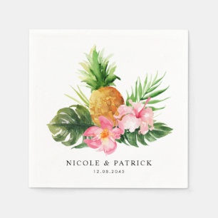 Watercolor Pineapple and Greenery Summer Wedding Napkin