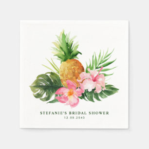 Watercolor Pineapple and Hibiscus Bridal Shower Napkin