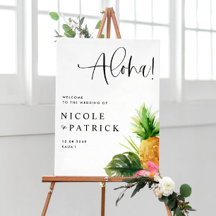 Watercolor Pineapple and Hibiscus Tropical Wedding Poster