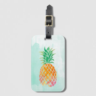 watercolor pineapple art luggage tag
