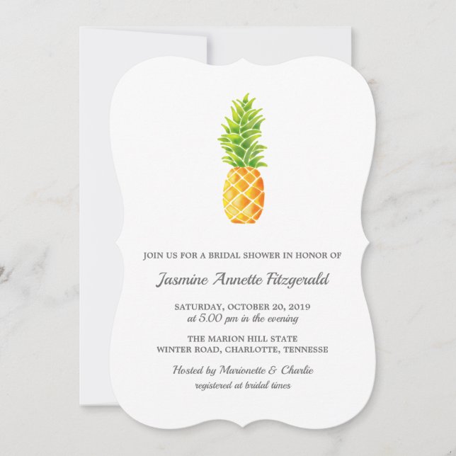 Watercolor Pineapple Bridal Shower Invitation (Front)