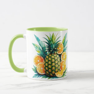 Watercolor Pineapple & Citrus Tropical Fruit Cof Mug
