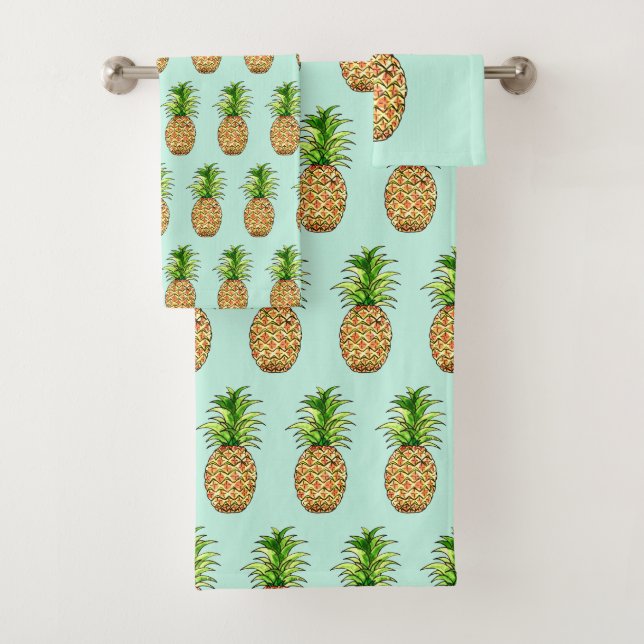 watercolor pineapple drawing bath towel set (Insitu)