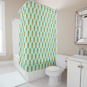 watercolor pineapple drawing shower curtain