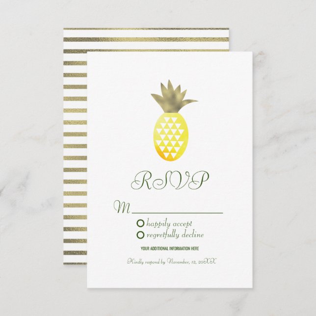 Watercolor Pineapple Geometrical Oasis Faux Foil Invitation (Front/Back)