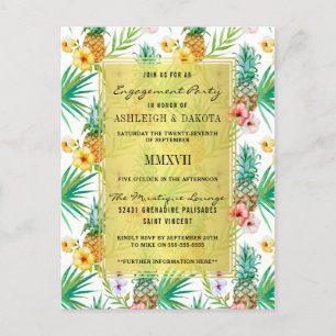 Watercolor Pineapple & Hibiscus Engagement Party Invitation Postcard