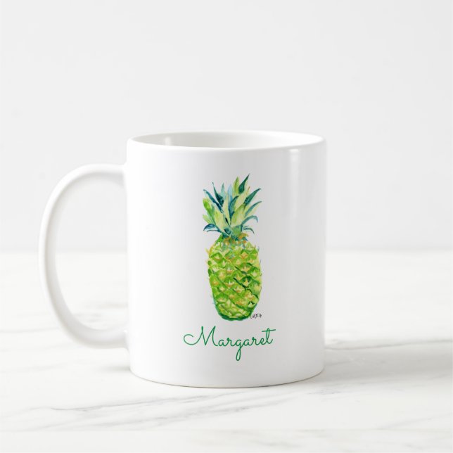 Watercolor Pineapple Original Art Boho Retro Coffee Mug (Left)