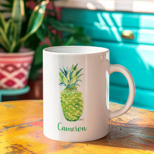 Watercolor Pineapple Original Art Boho Yellow Coffee Mug