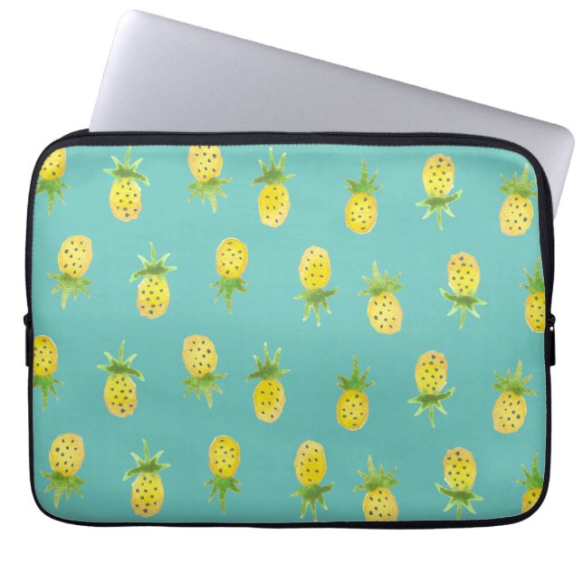 Watercolor Pineapple Pattern 13" Laptop Sleeve (Front)