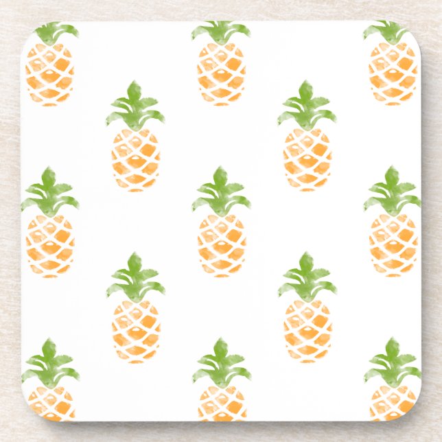 Watercolor Pineapple Pattern Coaster (Front)