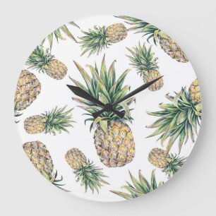 Watercolor Pineapple Pattern Large Clock