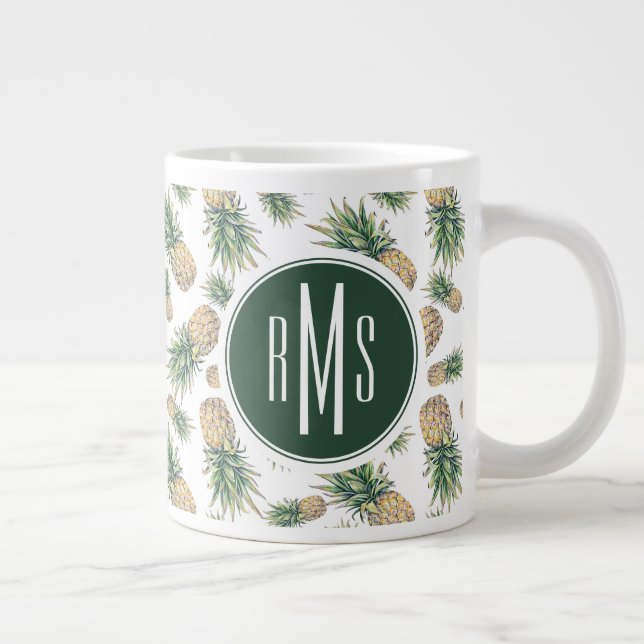 Watercolor Pineapple Pattern Large Coffee Mug (Right)