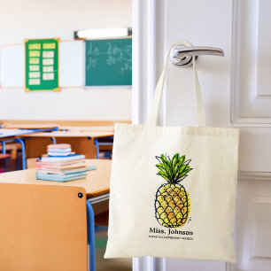 Watercolor Pineapple Personalised Teacher Tote Bag