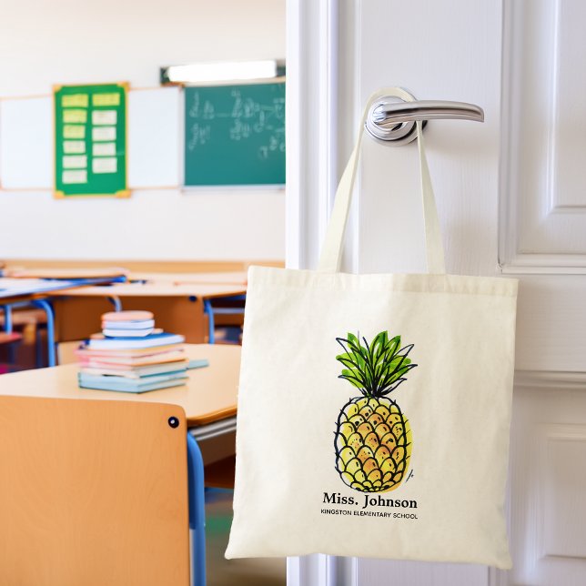 Watercolor Pineapple Personalised Teacher Tote Bag (Watercolor Pineapple Personalized Teacher Tote Bag)