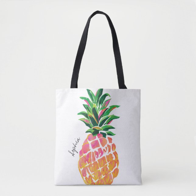 Watercolor Pineapple Personalised Tote Bag (Front)