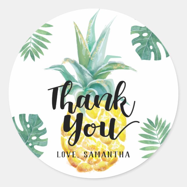 Watercolor Pineapple Thank You Sticker (Front)