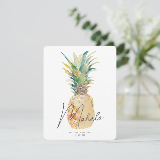 Watercolor Pineapple Tropical Destination Wedding Thank You Card (Standing Front)