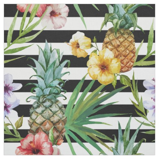 watercolor_pineapple_tropical_flower_black_stripes_fabric rdaa6cc98b1ce464f96be41ac38f7ad10_zl6q7_512