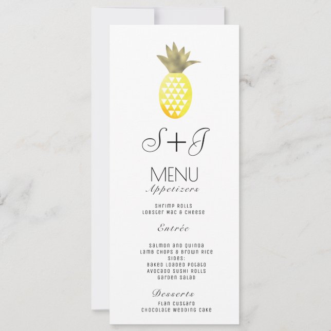 Watercolor Pineapple Tropical Oasis Foil - Menu (Front)