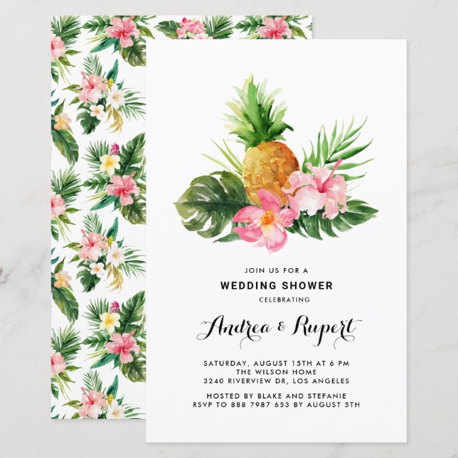 Watercolor Pineapple Tropical Wedding Shower (Front/Back)
