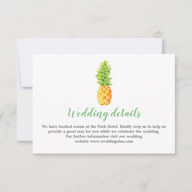 Watercolor Pineapple Wedding Details Invitation (Front)
