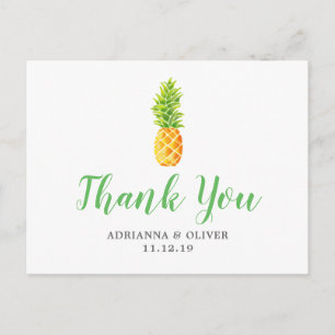 Watercolor Pineapple Wedding Thank You Postcard