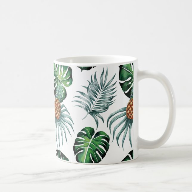 Watercolor Pineapple With Green Leaves Pattern Coffee Mug (Right)