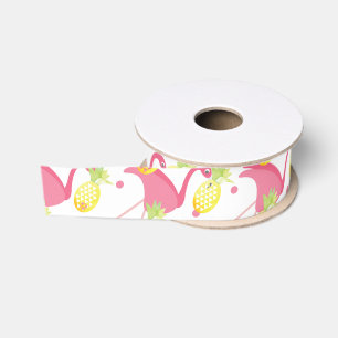 Watercolor Pineapples & Flamingos Tropical Grosgrain Ribbon