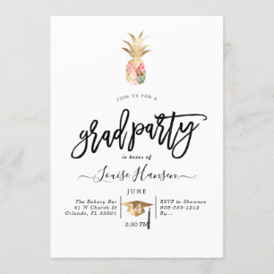 Watercolor Pineapples Graduation Party Invitation