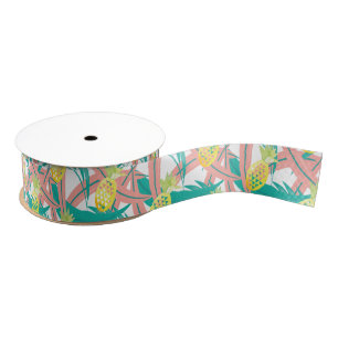 Watercolor Pineapples Luau Multicolor Tropical Grosgrain Ribbon