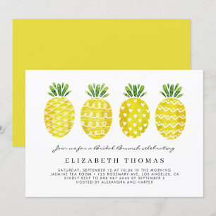 Watercolor Pineapples Tropical Bridal Brunch Invitation