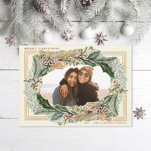Watercolor Pinecone Ivory Holiday Photo Card