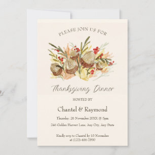 Watercolor Pinecone Thanksgiving Dinner Invitation